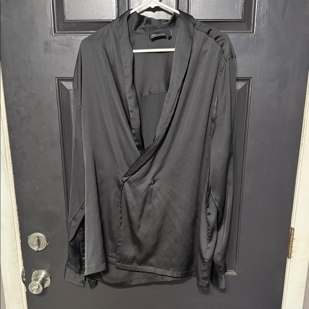 Black Satin Wrap Blouse